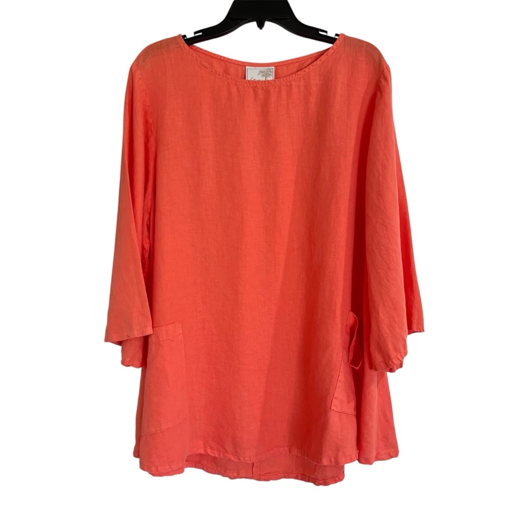 La Fixsun 100% Linen Lagenlook Tunic Top 3/4 Sleeve Pockets Women’s Size Medium